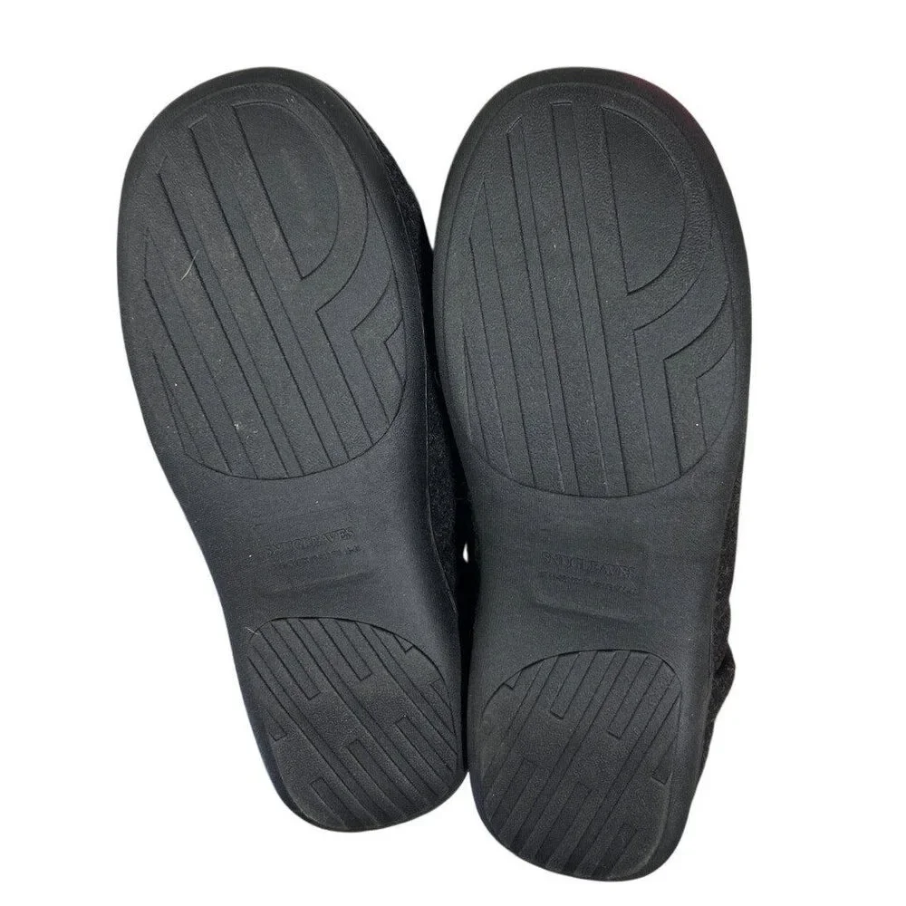 Snug Leaves Men Size 11/12 Black Faux Wool Elastic Sides Slide On House Slippers